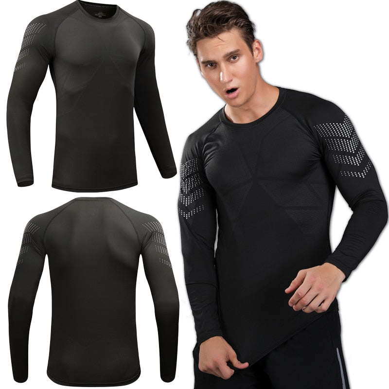 Long Sleeve Running Shirt Men Training Sports T-shirt Elastic Tight