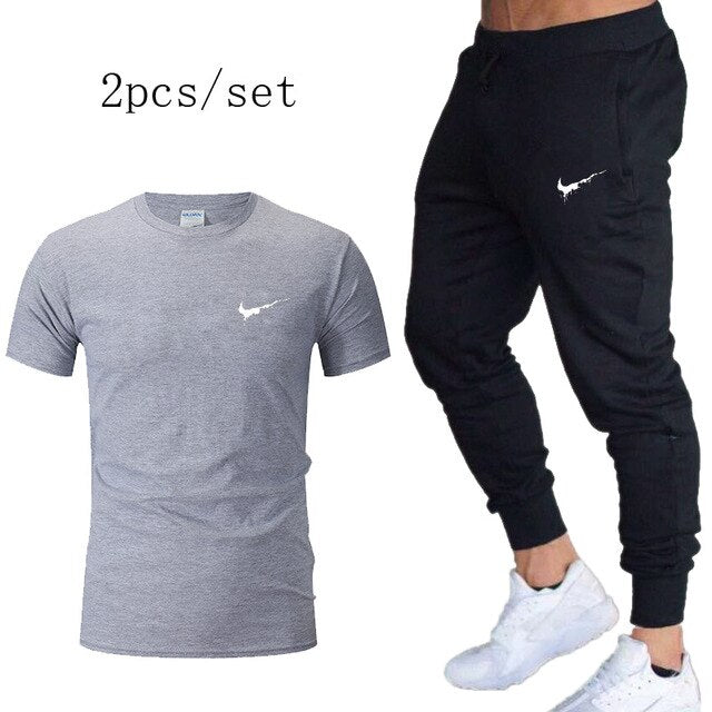 Jogging Pants Men GYM Training Pants Sportswear Jog Sports Pants+T shirt Men