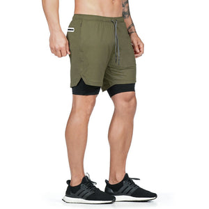 2 in 1 Running Shorts Men Sports Crossfit Shorts Quick Dry Training Exercise