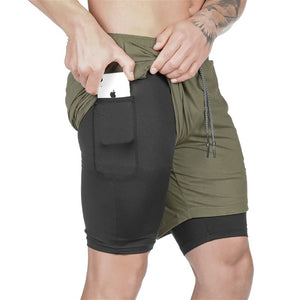 2 in 1 Running Shorts Men Sports Crossfit Shorts Quick Dry Training Exercise