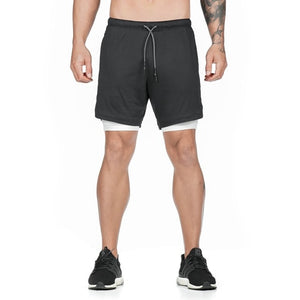 2 in 1 Running Shorts Men Sports Crossfit Shorts Quick Dry Training Exercise