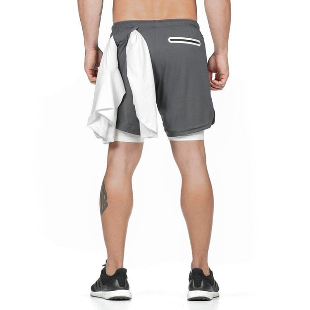 2 in 1 Running Shorts Men Sports Crossfit Shorts Quick Dry Training Exercise