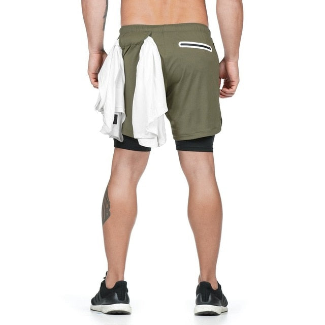 2 in 1 Running Shorts Men Sports Crossfit Shorts Quick Dry Training Exercise