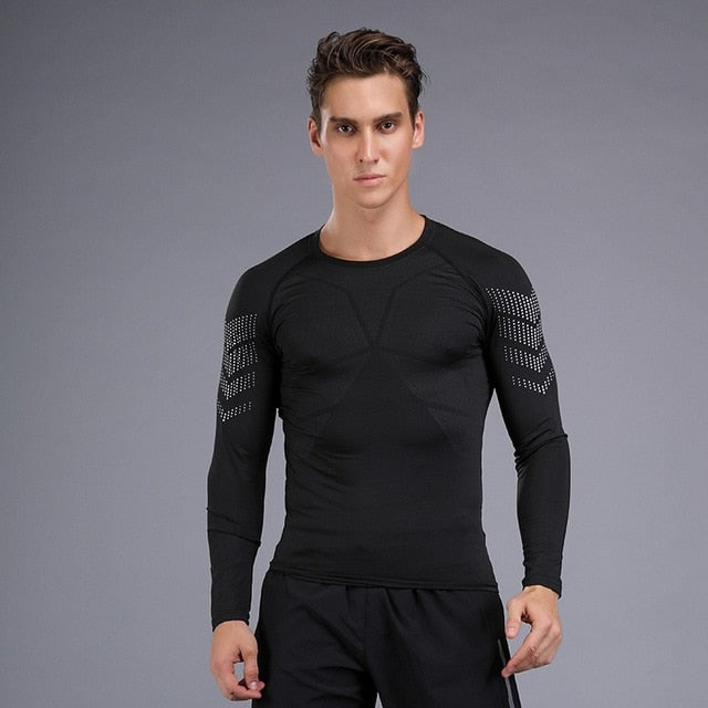 Long Sleeve Running Shirt Men Training Sports T-shirt Elastic Tight