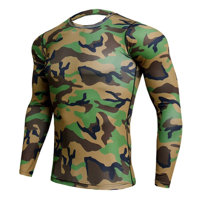 Quick Dry Male Gym Workout t shirt Long Sleeve Sport Shirt Men Camouflage Fitness