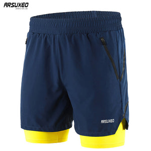 Men Running Shorts 2 in 1 Quick Dry Active Training Exercise Jogging Sports Shorts