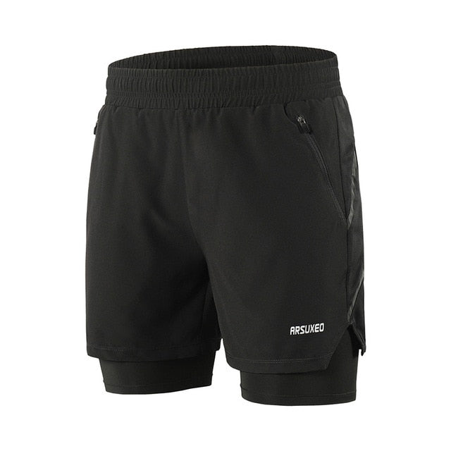 Men Running Shorts 2 in 1 Quick Dry Active Training Exercise Jogging Sports Shorts