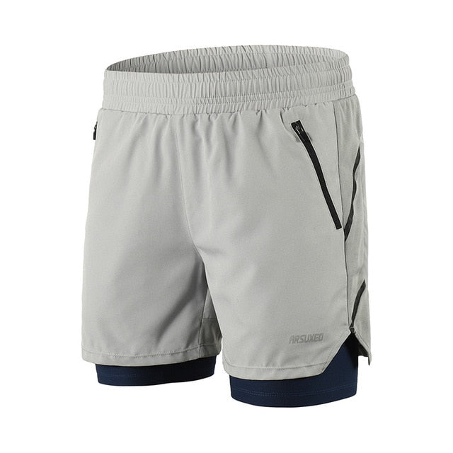 Men Running Shorts 2 in 1 Quick Dry Active Training Exercise Jogging Sports Shorts