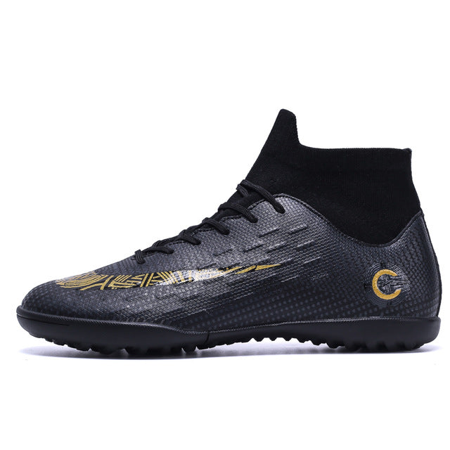 Black Men Soccer Shoes  Cleats Training Football Boots High Sport Sneakers