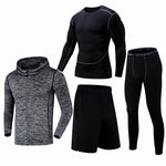 Quick Dry Running Set Men Compression Sports Suit Hooded Basketball Trainning Running Set Breathable Gym Jogging Fitness Clothes