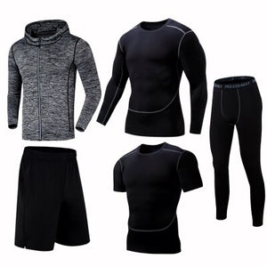 Quick Dry Running Set Men Compression Sports Suit Hooded Basketball Trainning Running Set Breathable Gym Jogging Fitness Clothes