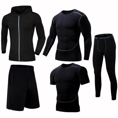 Quick Dry Running Set Men Compression Sports Suit Hooded Basketball Trainning Running Set Breathable Gym Jogging Fitness Clothes