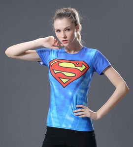 Women t-shirt bodys  marvel captain america/superman/batman/Spiderman compression t shirt girl fitness tights trainning