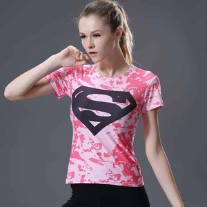 Women t-shirt bodys  marvel captain america/superman/batman/Spiderman compression t shirt girl fitness tights trainning