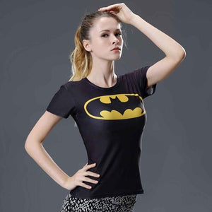 Women t-shirt bodys  marvel captain america/superman/batman/Spiderman compression t shirt girl fitness tights trainning