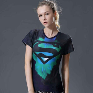 Women t-shirt bodys  marvel captain america/superman/batman/Spiderman compression t shirt girl fitness tights trainning