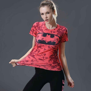 Women t-shirt bodys  marvel captain america/superman/batman/Spiderman compression t shirt girl fitness tights trainning