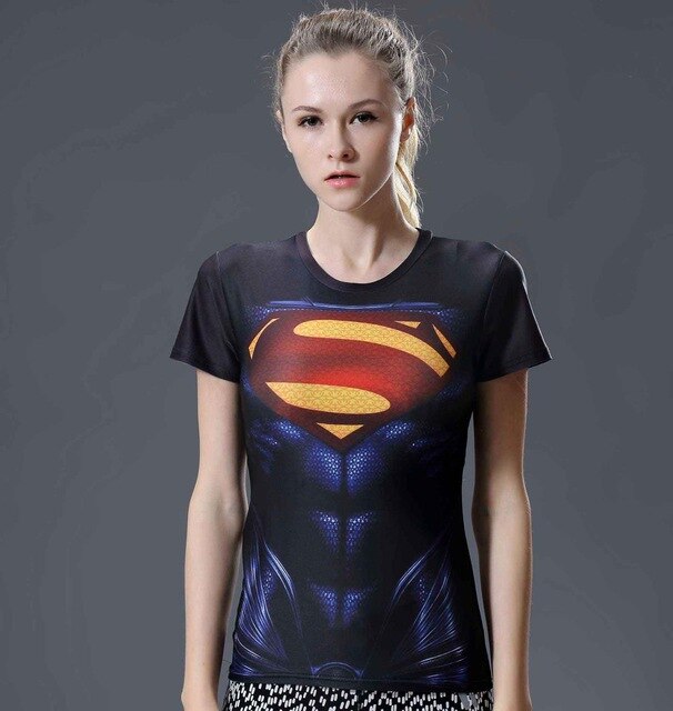 Women t-shirt bodys  marvel captain america/superman/batman/Spiderman compression t shirt girl fitness tights trainning