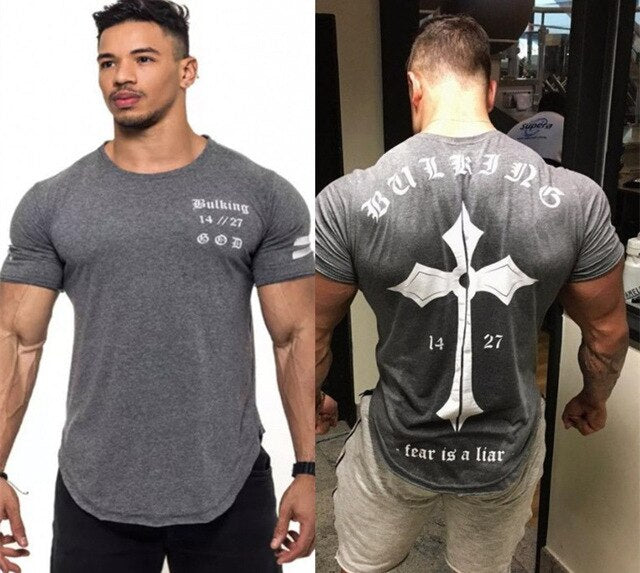 Mens Run Jogging Sports Cotton T-shirt Gym Fitness Bodybuilding