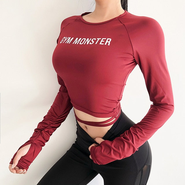 Solid Long Sleeve Yoga Crop Top Gym Shirts for Women Workout Shirts with thumb holes Fitness Running Sport