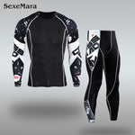 Mens Sport Running Set Compression T-Shirt + Pants Skin-Tight Long Sleeves Fitness MMA Training Clothes Gym Yoga Suits