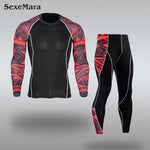 Mens Sport Running Set Compression T-Shirt + Pants Skin-Tight Long Sleeves Fitness MMA Training Clothes Gym Yoga Suits