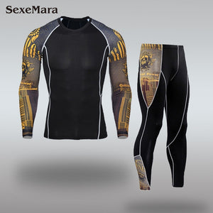 Mens Sport Running Set Compression T-Shirt + Pants Skin-Tight Long Sleeves Fitness MMA Training Clothes Gym Yoga Suits