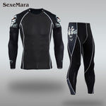 Mens Sport Running Set Compression T-Shirt + Pants Skin-Tight Long Sleeves Fitness MMA Training Clothes Gym Yoga Suits