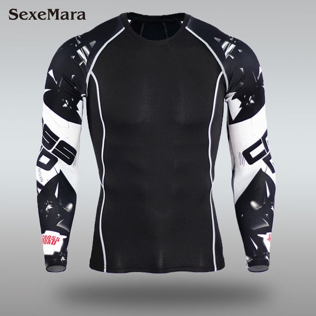 Mens Sport Running Set Compression T-Shirt + Pants Skin-Tight Long Sleeves Fitness MMA Training Clothes Gym Yoga Suits