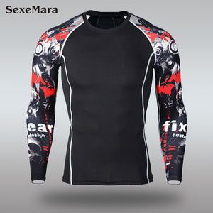 Mens Sport Running Set Compression T-Shirt + Pants Skin-Tight Long Sleeves Fitness MMA Training Clothes Gym Yoga Suits