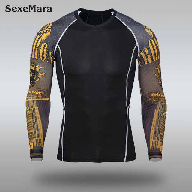 Mens Sport Running Set Compression T-Shirt + Pants Skin-Tight Long Sleeves Fitness MMA Training Clothes Gym Yoga Suits