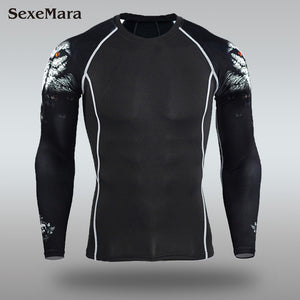 Mens Sport Running Set Compression T-Shirt + Pants Skin-Tight Long Sleeves Fitness MMA Training Clothes Gym Yoga Suits