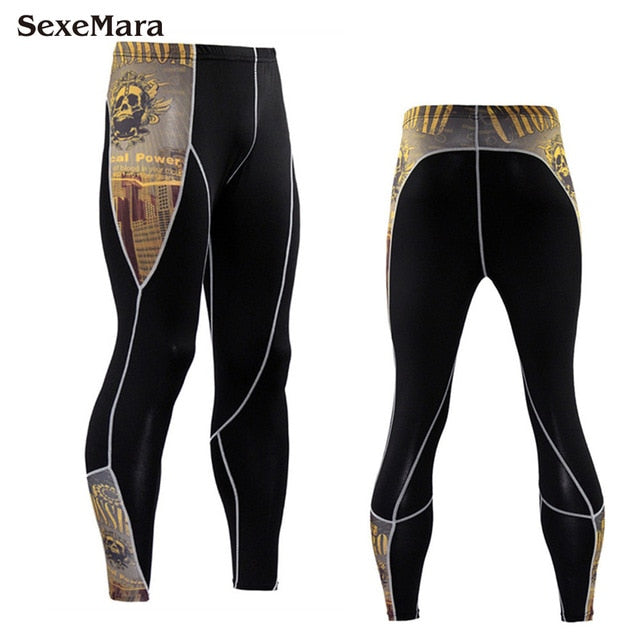 Mens Sport Running Set Compression T-Shirt + Pants Skin-Tight Long Sleeves Fitness MMA Training Clothes Gym Yoga Suits