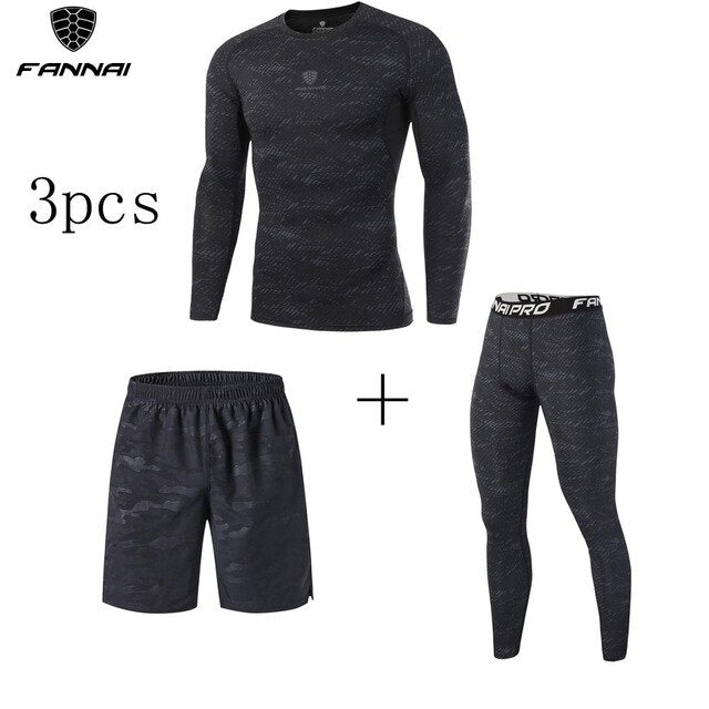 New Professional 3PCS Men's Compression Running Sportswear Basketball Training Fitness Jogging Tight T-Shirts+Pants+Shorts 3XL