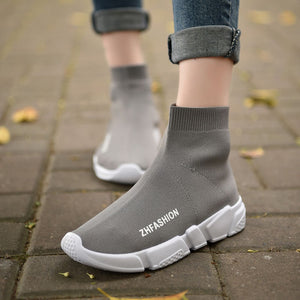 Light High Top New Breathable Flying Socks Shoes Women Sports Elastic Socks Sneakers