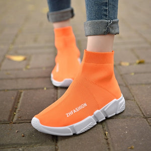 Light High Top New Breathable Flying Socks Shoes Women Sports Elastic Socks Sneakers