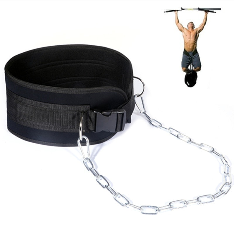 Dip Belt with Chain Gym Belt for Weightlifting Pull-up Squat Back Muscle Training Crossfit Bodybuilding Waist Support Protector