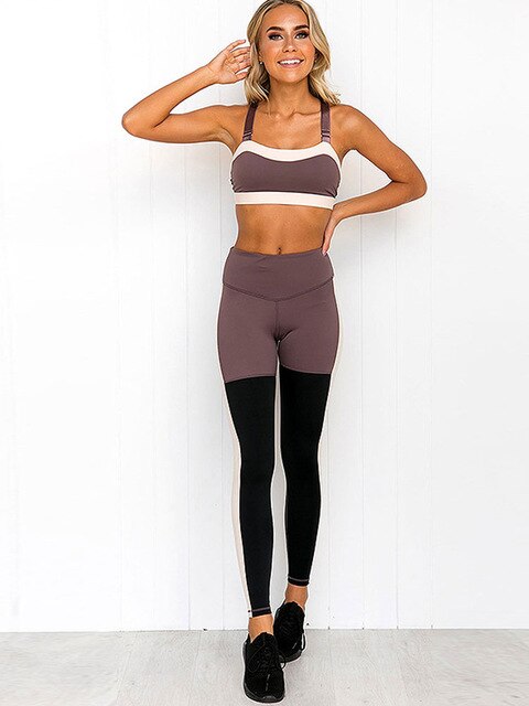 Ladies Sports Running Cropped Top Bra Leggings Yoga Gym Trainning Set Clothing